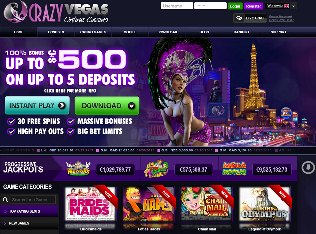 Crazy Vegas Casino-Get up to $/€500 FREE!